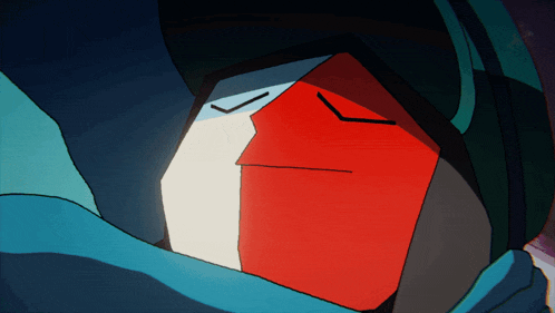 a cartoon drawing of a red and white object with a blue background