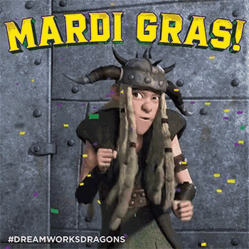 a picture of a cartoon character with the words mardi grasi on it