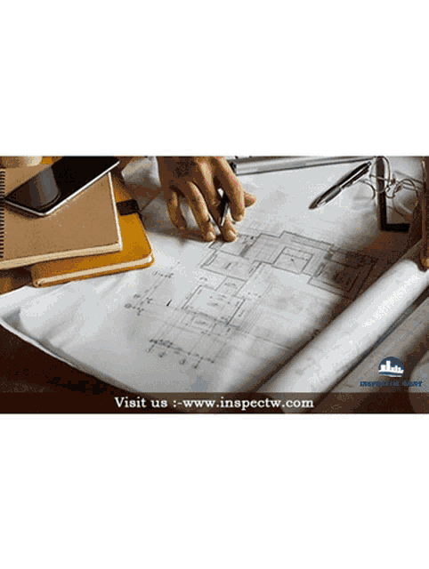 an advertisement for inspectw.com shows a person drawing a house
