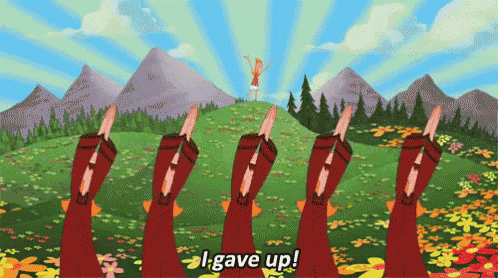 a cartoon of a group of ducks giving the middle finger with the words i gave up below them