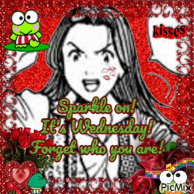 a picture of a woman with a frog and the words sparkle on it 's wednesday