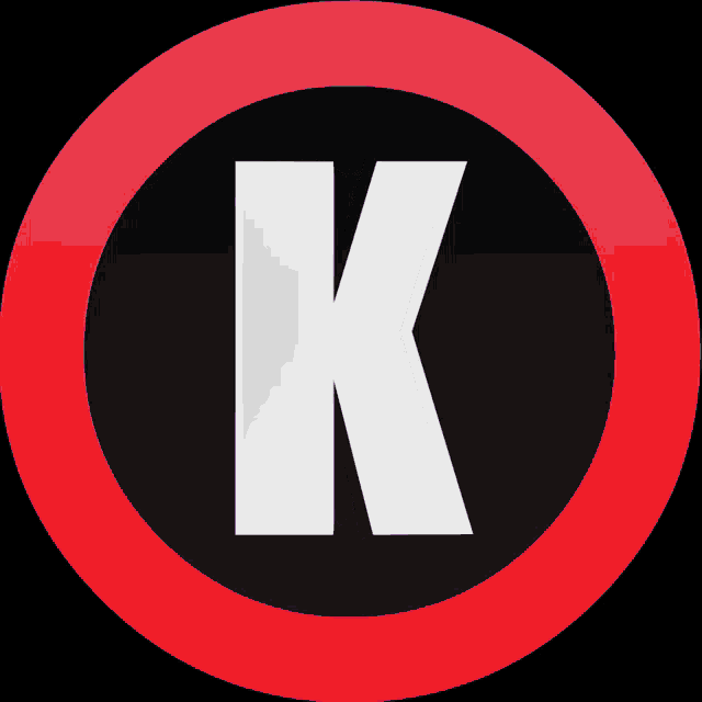 a white letter k in a red circle