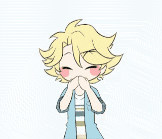 a drawing of a boy with yellow hair and a blue eye