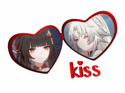 a couple of heart shaped glasses with the word kiss on the bottom