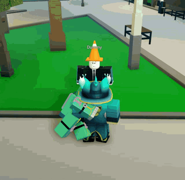 a cartoon character wearing a cone hat is called dummy