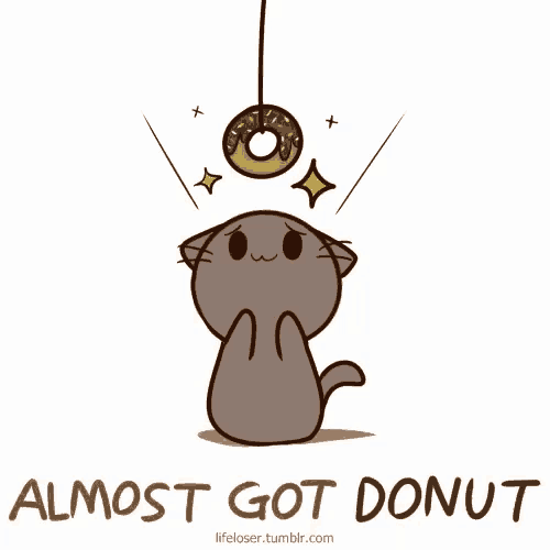 a cat is looking at a donut hanging from a string