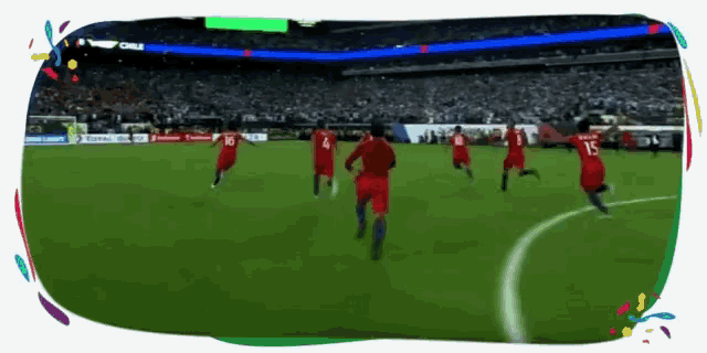 a group of soccer players on a field with the number 15 on the back