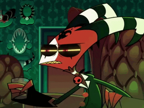a cartoon character with long horns is wearing a hat and sunglasses