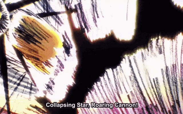 a drawing of a star with the words collapsing star roaring cannon