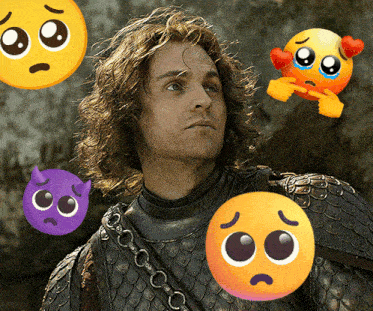 a man in a knight 's armor is surrounded by various emojis