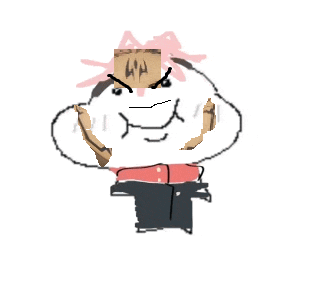 a cartoon character with a box on his head