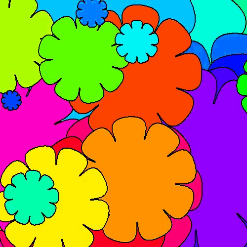 a drawing of a bunch of colorful flowers on a white background