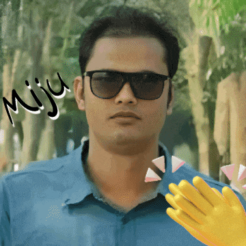 a man wearing sunglasses and a blue shirt has the word miju written on his forehead