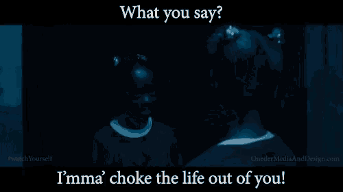 a poster that says what you say i 'mma choke the life out of you