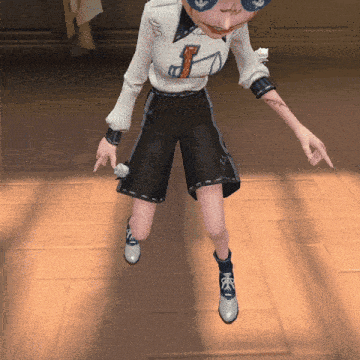 a cartoon character is standing on a wooden floor wearing shorts