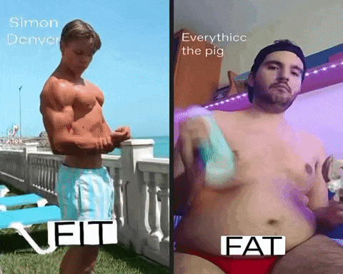 a before and after picture of a man with the words fit and fat on the bottom
