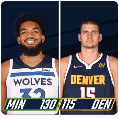 two basketball players from the wolves and the denver den
