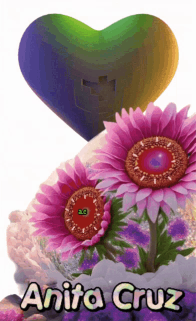 an animated image of flowers and a heart with the name anita cruz