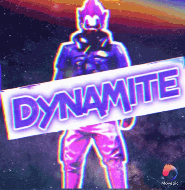 a man holding a sign that says dynamite on it