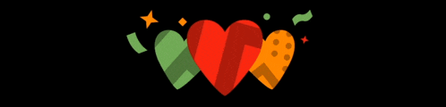 a red heart surrounded by green and orange hearts