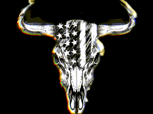 a drawing of a bull 's skull with an american flag on it