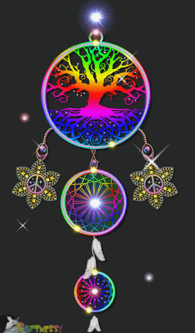 a rainbow colored dream catcher with a tree of life design