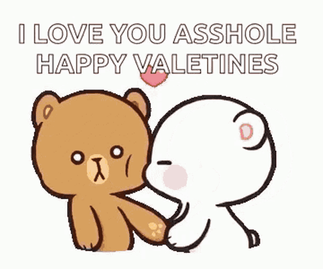a couple of teddy bears are kissing and holding hands .