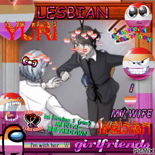 a picture of a man and woman with the words lesbian yuri on top