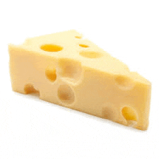 a piece of cheese with holes in it is on a white background .