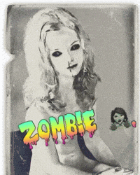 a black and white photo of a naked woman with the word zombie on it