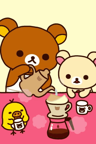a cartoon of a teddy bear pouring liquid into a cup