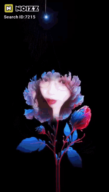 a woman 's face is surrounded by blue and red flowers in a noizz search