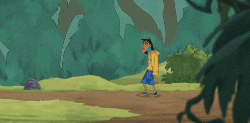 a cartoon of a person laying on the ground in a forest