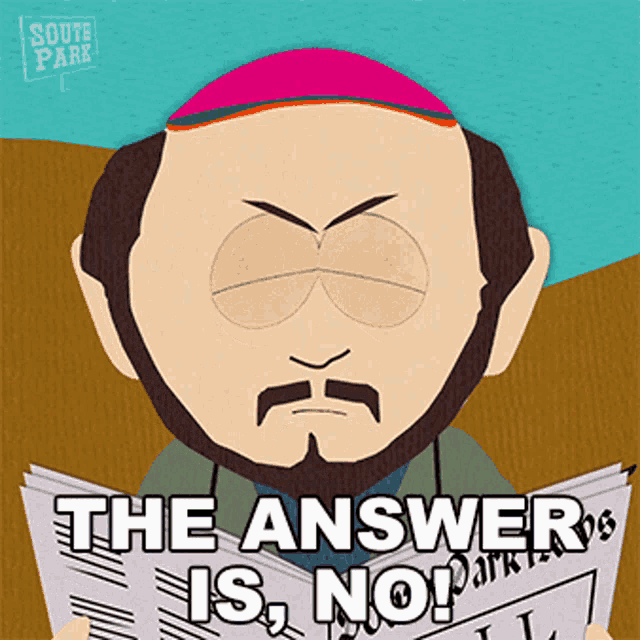 a cartoon character from south park is reading a newspaper