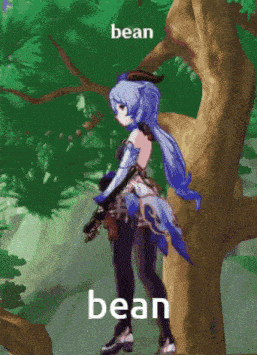 a girl with a bow and arrow is standing next to a tree and the word bean is on the bottom