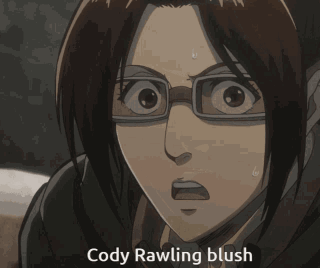a picture of a girl with glasses and the words cody rawling blush