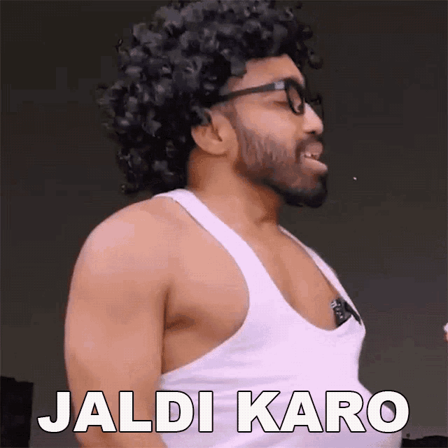 a man wearing a wig and glasses is saying jal di karo