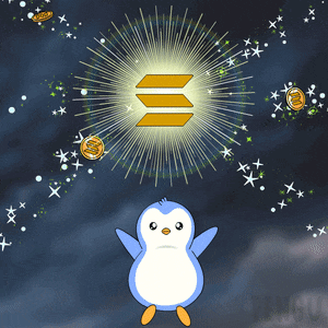 a penguin is standing in front of a firework display with the word penguin in the corner