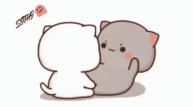 a cartoon of two cats laying on the ground with a smiley face behind them