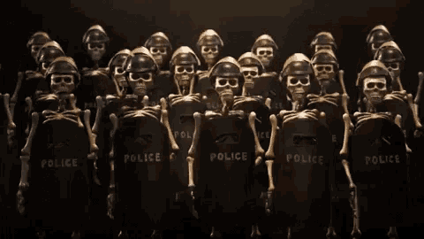 a group of skeletons wearing police uniforms