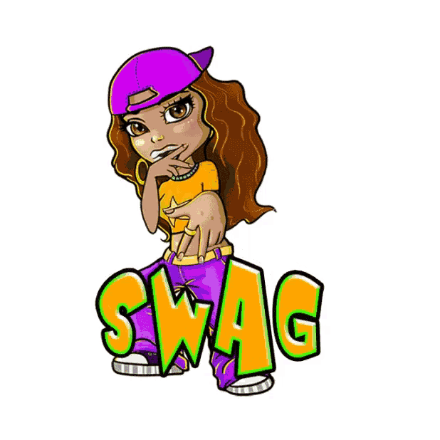 a cartoon drawing of a girl with the word swag on the bottom