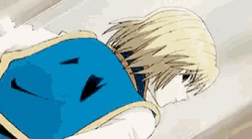 a drawing of a girl with blonde hair and a blue vest