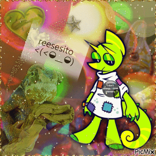 a drawing of a lizard with the name reesesito