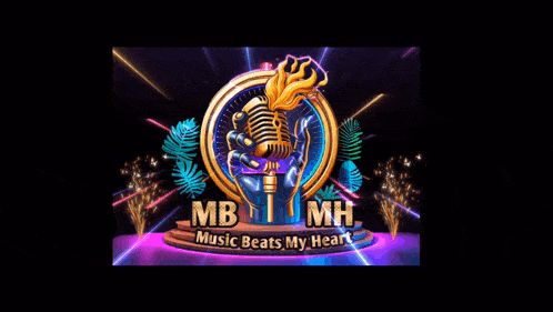 a poster with a microphone and the words awesome mb mh music beats my heart