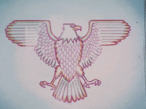 a drawing of an eagle on a blue background