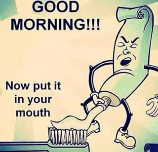 a cartoon illustration of a banana brushing its teeth