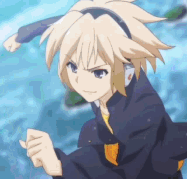 a girl with blonde hair and blue eyes is wearing headphones and a black jacket