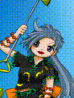a drawing of a girl with gray hair and a black shirt