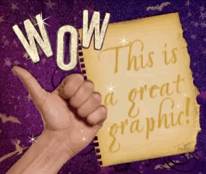a hand giving a thumbs up next to a sign that says wow this is a great graphic