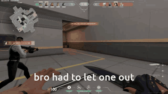 a screenshot of a video game with the words bro had to let one out at the bottom
